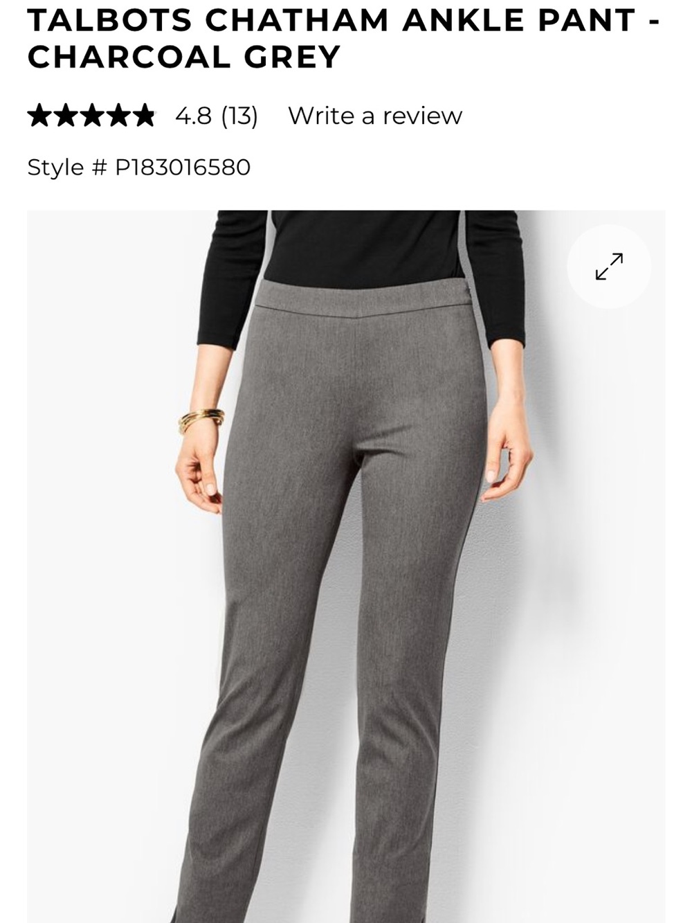Talbots Chatham Ankle Pants in Charcoal 16WP